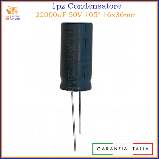 Condensatore elettrolitico radiale 2200uF 50V 105 gradi 16x36mm in alluminio polarizzato