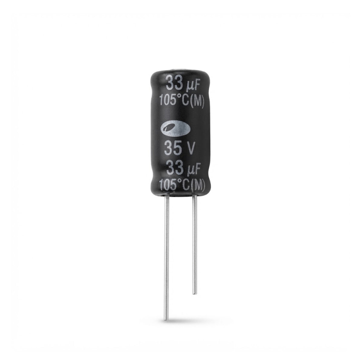 Condensatore elettrolitico radiale polarizzato 33 microfarad 35V 105 gradi 5x11mm per circuiti elettronici
