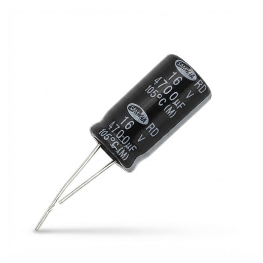 Condensatore elettrolitico radiale polarizzato Samwha 4700 microfarad 16V 105 gradi 16x32mm per circuiti elettronici