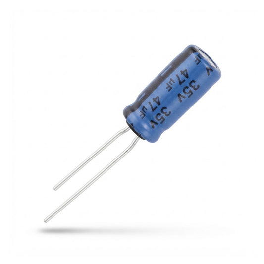 Condensatore elettrolitico radiale polarizzato 47 microfarad 35V 105 gradi 6x11mm per circuiti elettronici