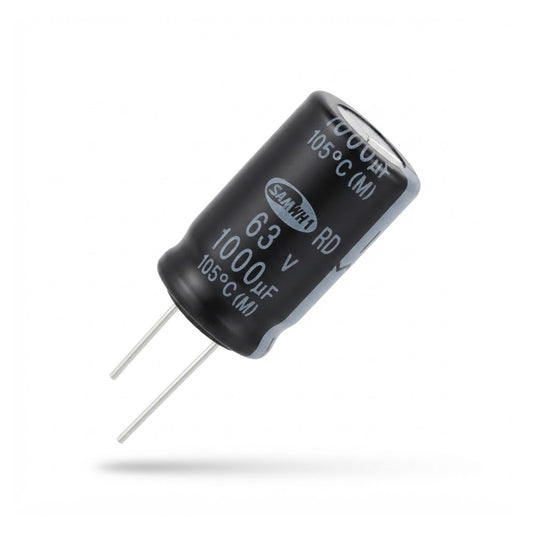Condensatore elettrolitico radiale polarizzato Samwha 1000 microfarad 63V 105 gradi 16x32mm per circuiti elettronici