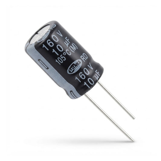 Condensatore elettrolitico radiale polarizzato Samwha 10 microfarad 160V 105 gradi 10x12mm per circuiti elettronici
