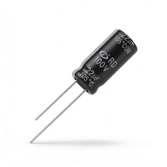 Condensatore elettrolitico radiale polarizzato Samwha 22 microfarad 100V 105 gradi 6x11mm per circuiti elettronici