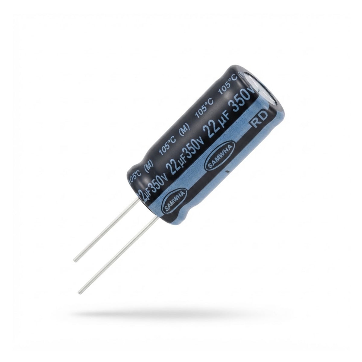 Condensatore elettrolitico radiale polarizzato Samwha 22 microfarad 350V 105 gradi 13x20mm per circuiti ad alta tensione