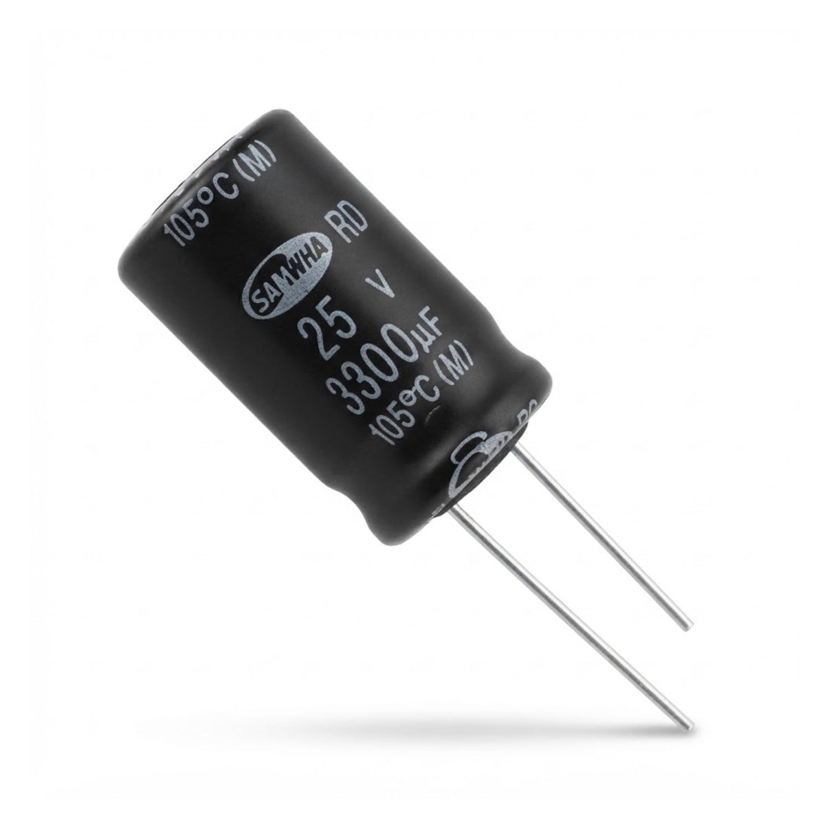 Condensatore elettrolitico radiale polarizzato Samwha 3300 microfarad 25V 105 gradi 16x32mm per circuiti elettronici