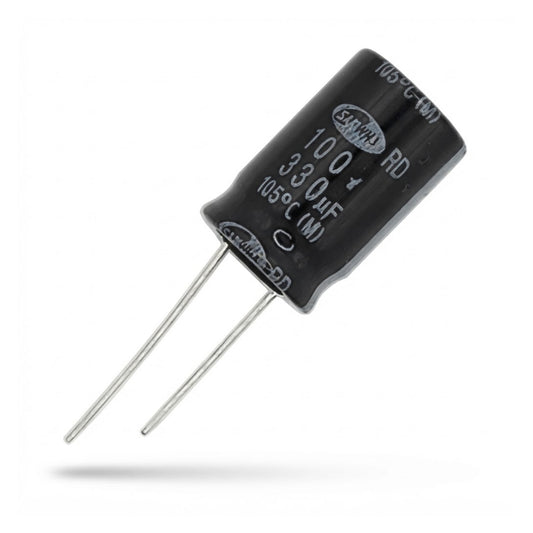 Condensatore elettrolitico radiale polarizzato Samwha 330 microfarad 100V 105 gradi 16x26mm per circuiti elettronici