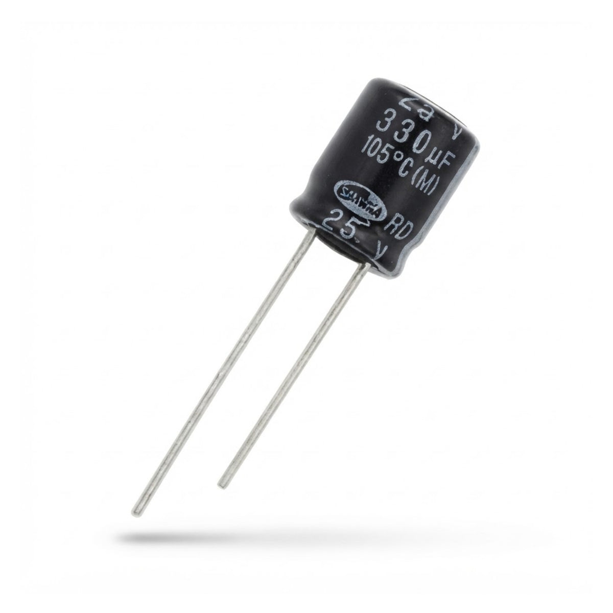Condensatore elettrolitico radiale polarizzato Samwha 330 microfarad 25V 105 gradi 10x11mm per circuiti elettronici