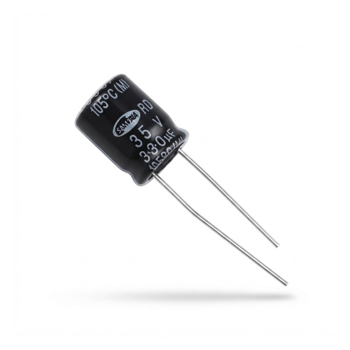 Condensatore elettrolitico radiale polarizzato Samwha 330 microfarad 35V 105 gradi 10x15mm per circuiti elettronici
