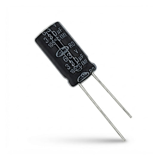 Condensatore elettrolitico radiale polarizzato Samwha 330 microfarad 63V 105 gradi 10x25mm per circuiti elettronici