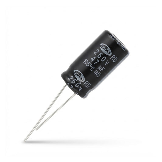 Condensatore elettrolitico radiale polarizzato Samwha 47 microfarad 250V 105 gradi 13x25mm per circuiti di alimentazione
