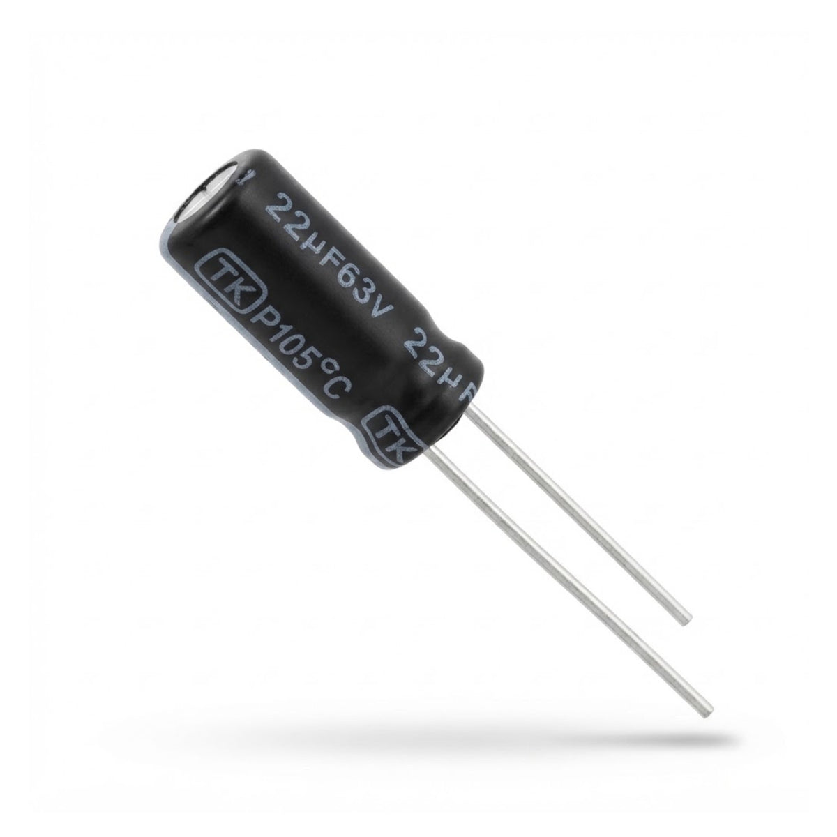 Condensatore elettrolitico radiale polarizzato TK 22 microfarad 63V 105 gradi 6x11mm per circuiti elettronici