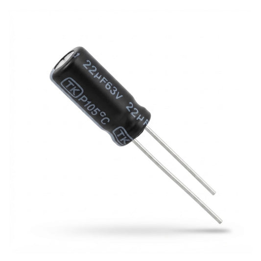 Condensatore elettrolitico radiale polarizzato TK 22 microfarad 63V 105 gradi 6x11mm per circuiti elettronici