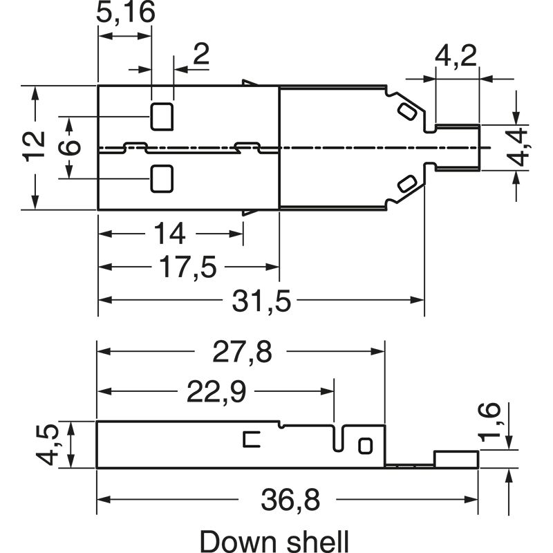 Connettore USB 3.0 A a saldare dimensioni
