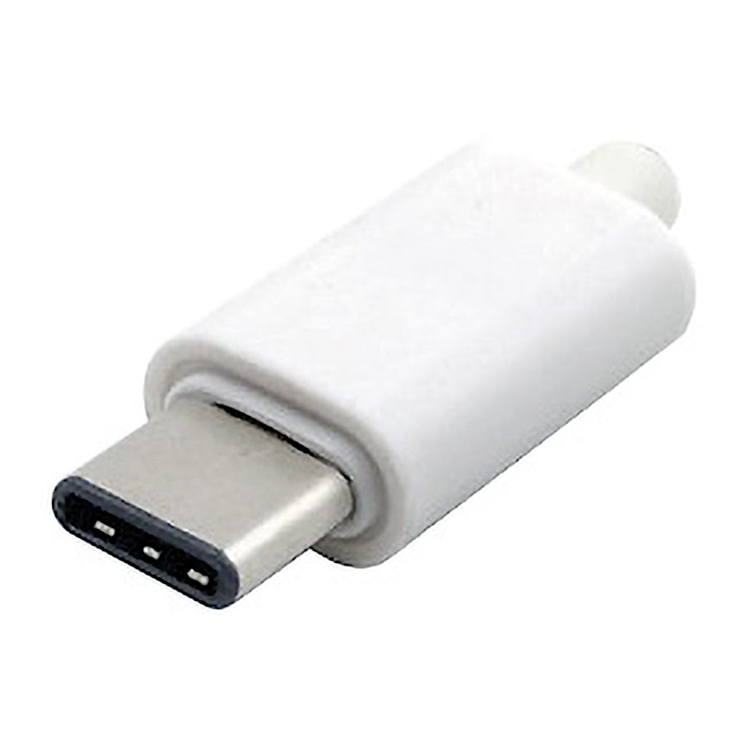 Connettore USB Type-C 3.1 maschio da saldare con contatti in bronzo fosforoso e cover di protezione bianca, ideale per riparazioni e prototipazione.
