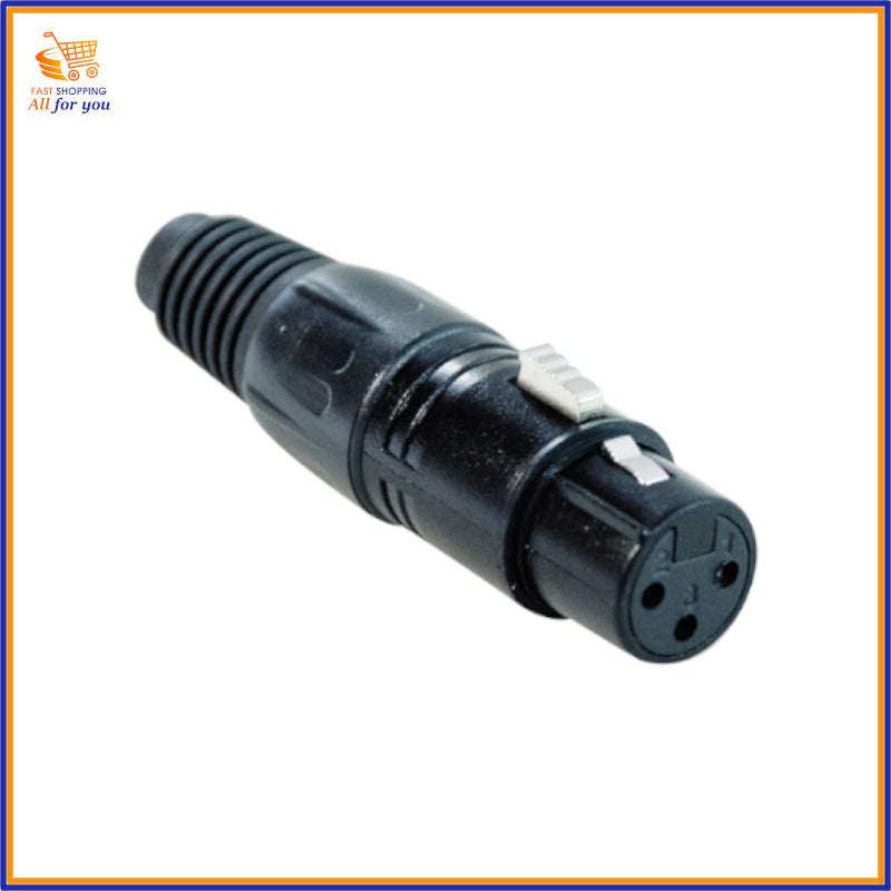 Presa professionale XLR Cannon 3 poli con corpo metallico nero e guidacavo flessibile.