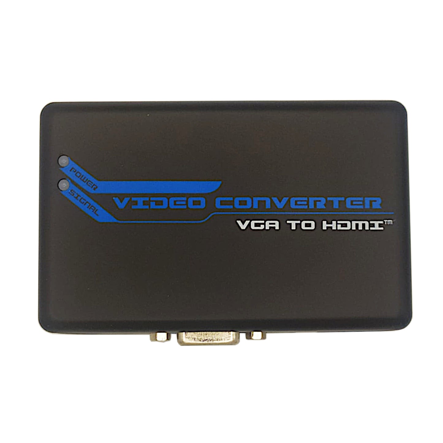 Convertitore video da VGA e audio 3.5mm ad HDMI Full HD 1080p di colore nero, con alimentatore 5V incluso, ideale per collegare vecchi PC a monitor moderni.
