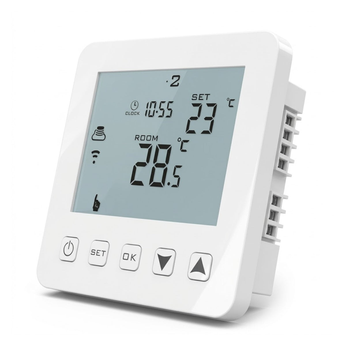 Cronotermostato wifi smart tuya touchscreen bianco con supporto scatola 503 per alexa e google home