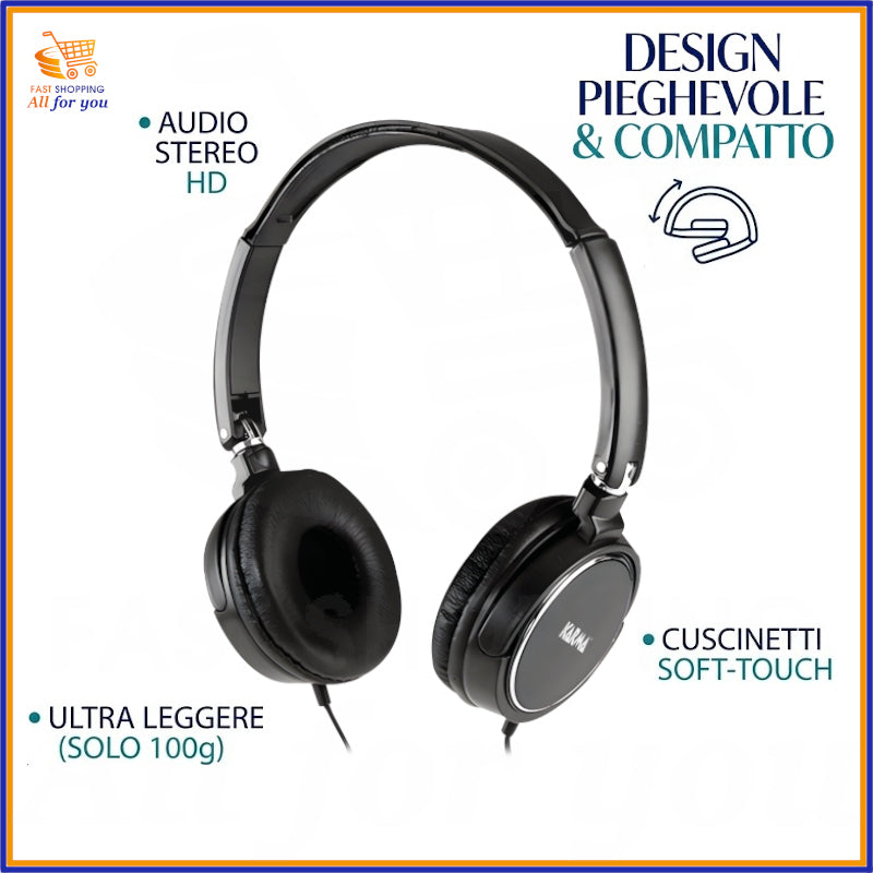 Cuffie stereofoniche Karma HP SEN nere con padiglioni imbottiti soft-touch.