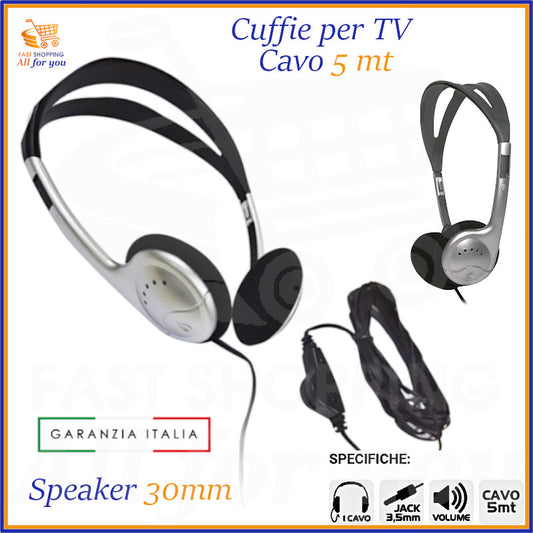 Cuffie stereo Karma HP 1097TV nere con cavo da 5 metri e speaker da 30mm, vista frontale.