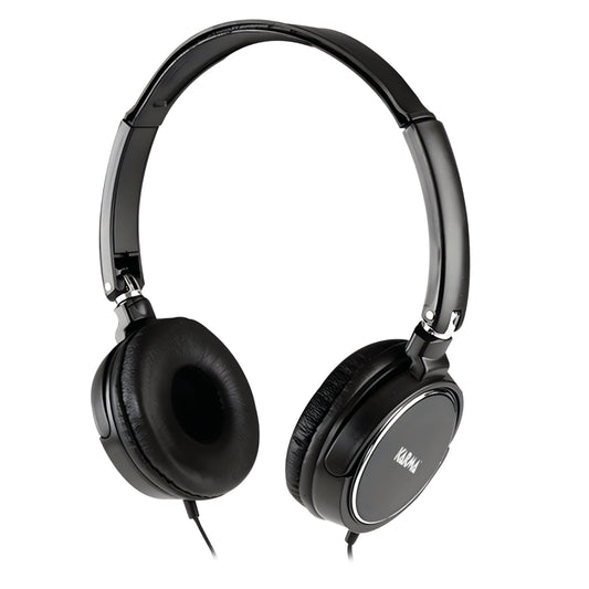 Cuffie stereofoniche ultra-leggere Karma HP SEN nere con padiglioni richiudibili, cavo da 1,2m e jack 3,5mm per smartphone e PC.