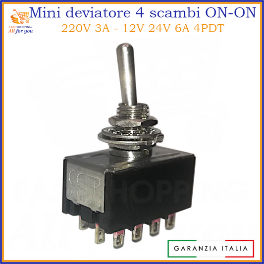 Deviatore miniatura 4 poli ON-ON vista frontale