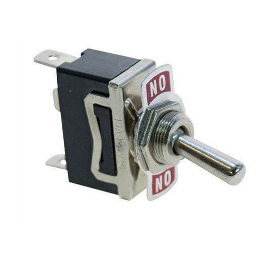 Deviatore a levetta ON-OFF-ON unipolare 15A con terminali Faston 6.3mm, placchetta indicatrice e resina ignifuga UL 90 VO
