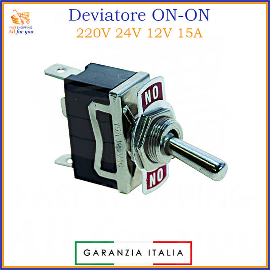 Deviatore a leva unipolare ON-ON con terminali Faston 6.3mm, 15A 125V / 10A 250V, per 12V 24V 220V.