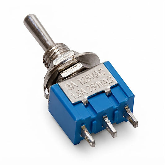 Deviatore miniatura a levetta 3 posizioni (ON)-OFF-(ON) con autoritorno e terminali a saldare 6A 125V
