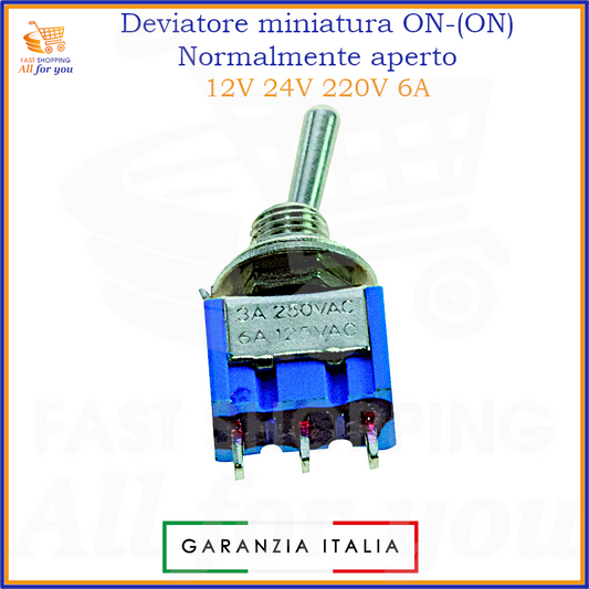 Deviatore miniatura ON-(ON) a leva normalmente aperto, 3 pin, compatibile 12V 24V 220V 6A, con terminali a saldare.