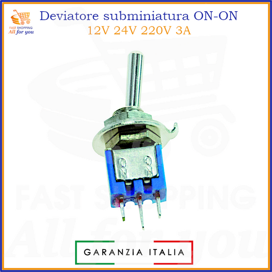 Deviatore subminiatura unipolare ON-ON 125V 3A, a leva, con terminali a saldare, colore blu