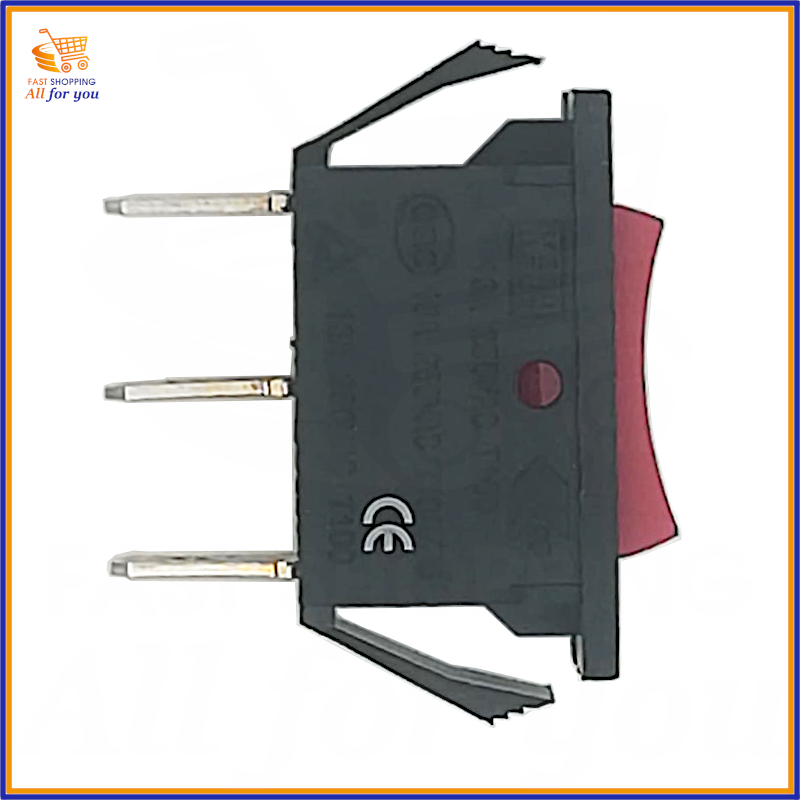 Deviatore a bilanciere unipolare ON-OFF-ON rosso 220V 16A, vista laterale