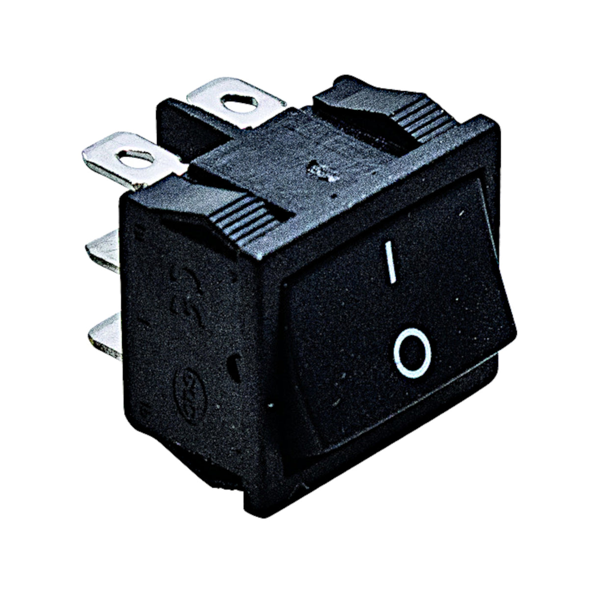 Doppio deviatore a bilanciere ON-ON bipolare 6A con terminali Faston 4.8mm e corpo in termoplastica nera T85