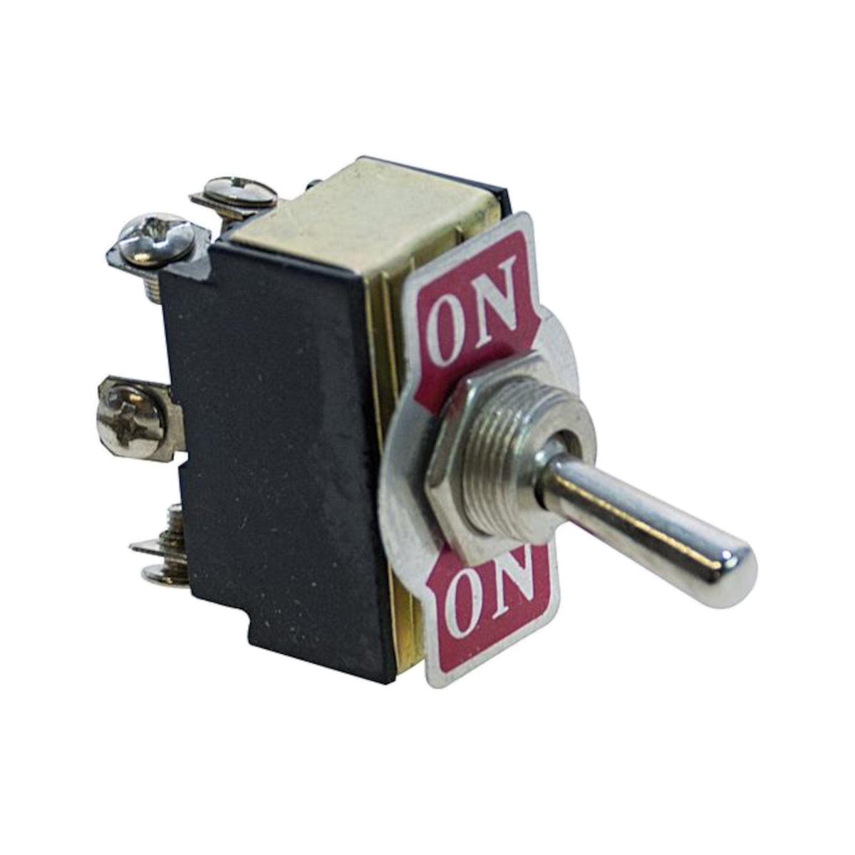 Doppio deviatore a levetta ON-OFF-ON bipolare 15A con terminali a vite, placchetta indicatrice e corpo in termoplastica UL 90 VO