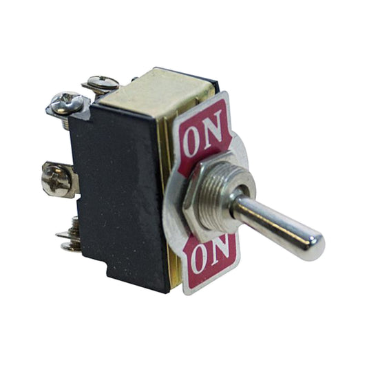 Doppio deviatore a levetta ON-OFF-ON bipolare 15A con terminali a vite, placchetta indicatrice e corpo in termoplastica UL 90 VO
