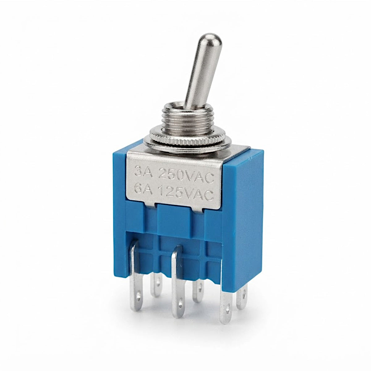 Doppio deviatore miniatura a levetta bipolare ON-ON 6A 125V con terminali per circuito stampato PCB