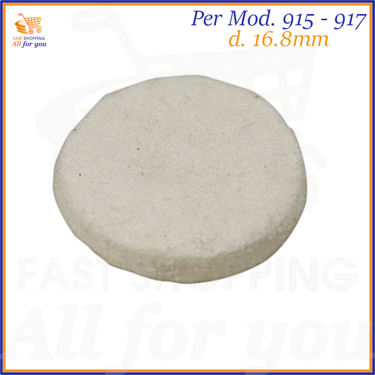 Filtro di ricambio tondo di colore bianco/beige, con diametro di 16.8mm, compatibile con le stazioni dissaldanti ZD-915 e ZD-917. L'immagine include il logo 'FAST SHOPPING All for you' e l'etichetta 'GARANZIA ITALIA'.