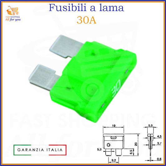 Fusibile a lama 30A verde da 19mm per auto, camper e moto