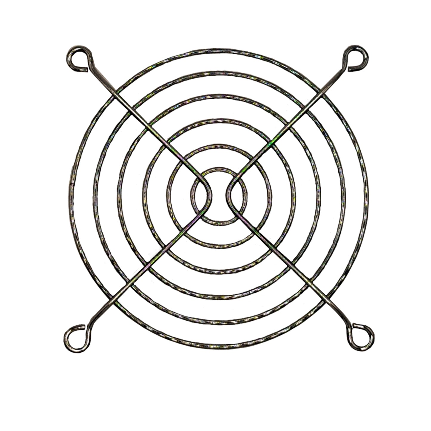 Griglia di protezione 92x92 mm in alluminio nichelato per ventilatori, progettata per prevenire il contatto accidentale senza ostacolare il flusso d'aria.