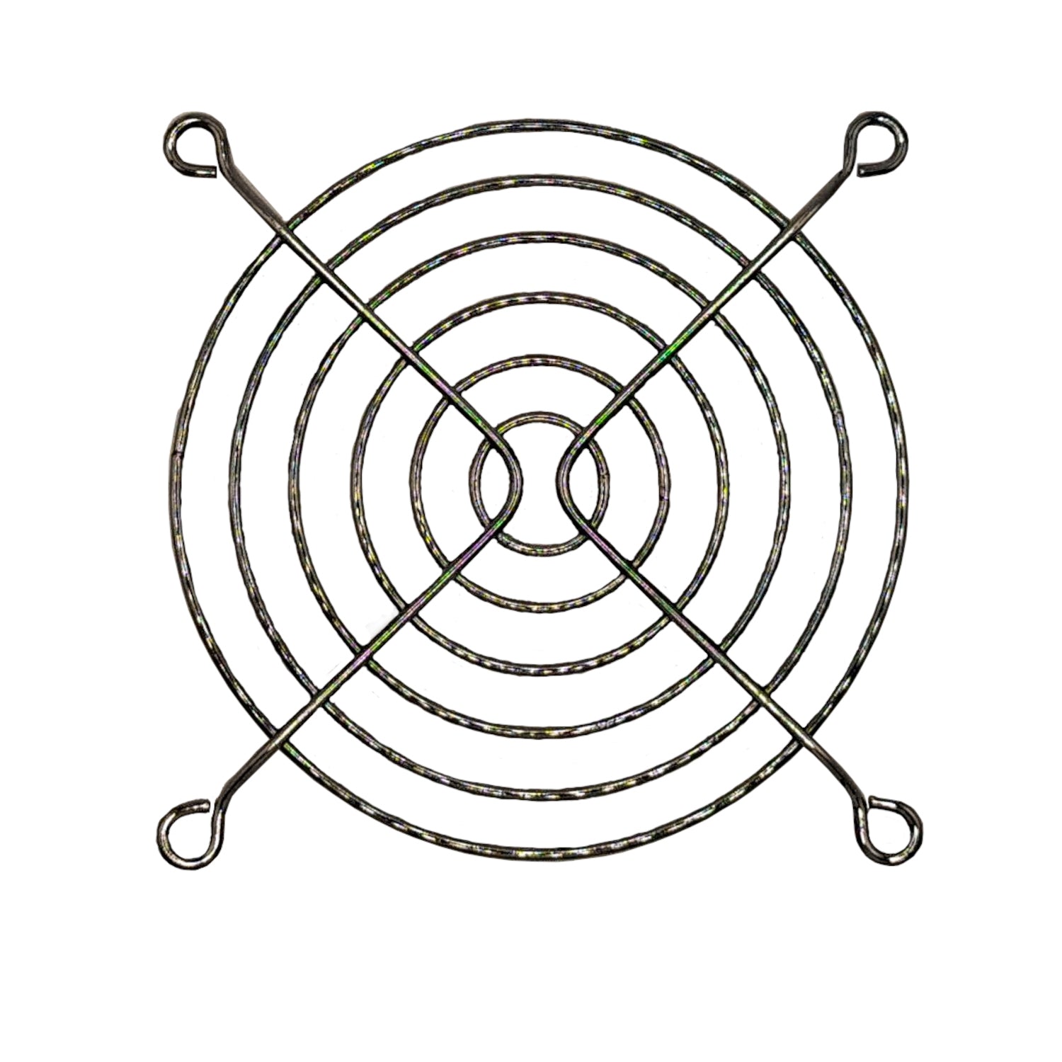 Griglia di protezione 92x92 mm in alluminio nichelato per ventilatori, progettata per prevenire il contatto accidentale senza ostacolare il flusso d'aria.