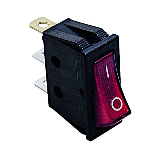 Interruttore a bilanciere luminoso rosso ON-OFF unipolare 15A con spia 12V e terminali Faston 6.3mm