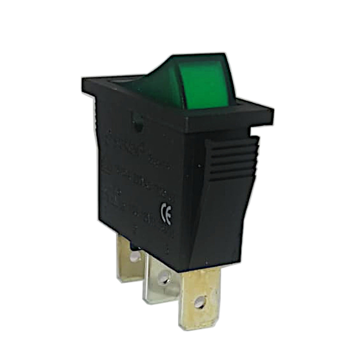 Interruttore a bilanciere luminoso verde ON-OFF unipolare 16A con spia 12V e terminali Faston 6.3mm