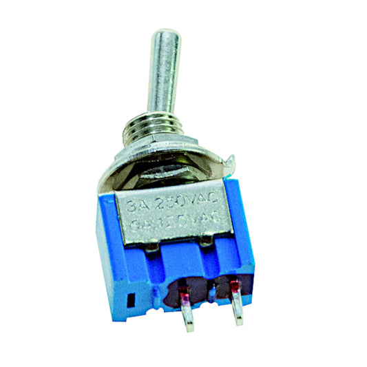 Interruttore a levetta miniatura ON-OFF unipolare 6A con terminali a saldare a 2 pin e corpo in termoplastica blu