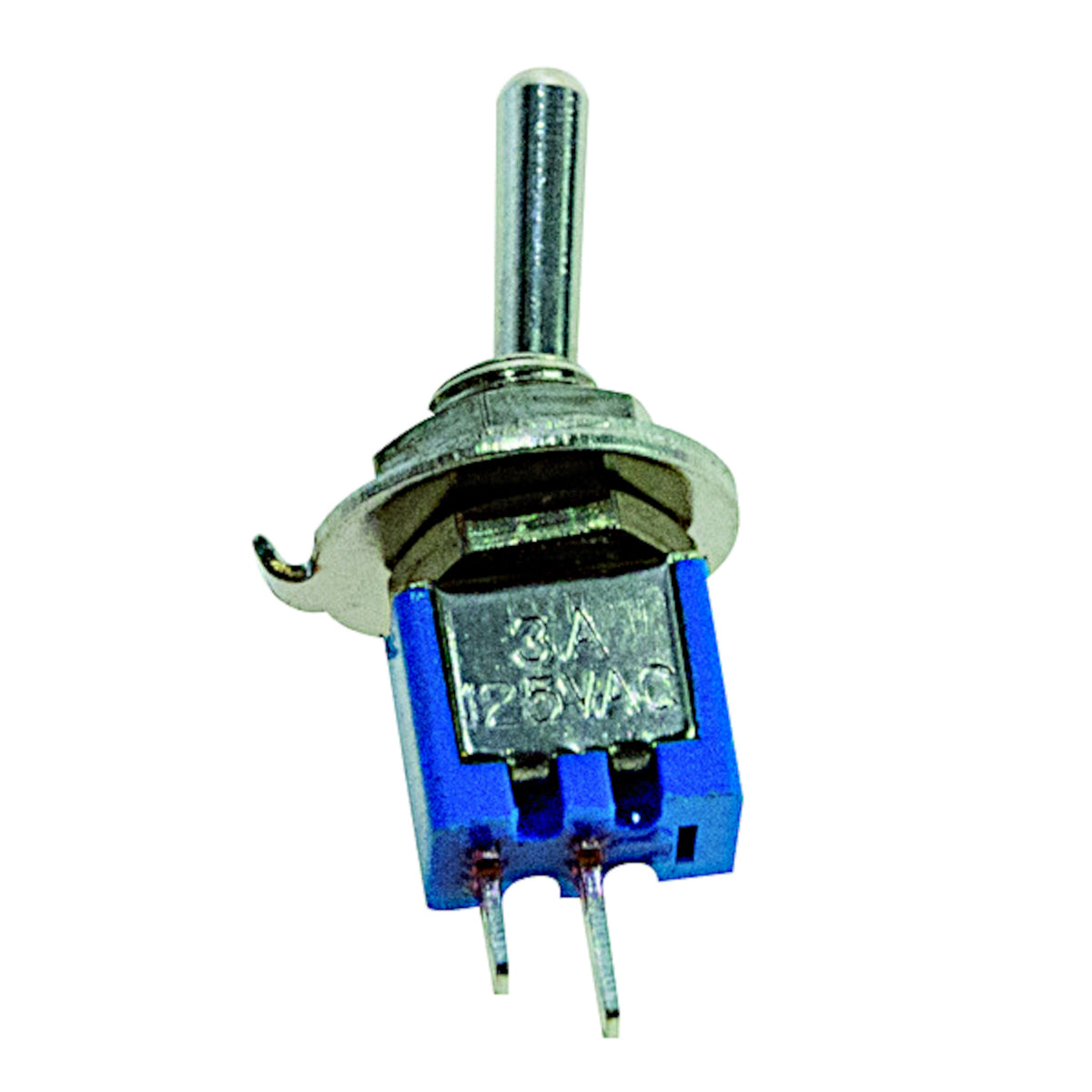 Interruttore a levetta subminiatura ON-OFF unipolare 3A con terminali a saldare a 2 pin e corpo in termoplastica blu