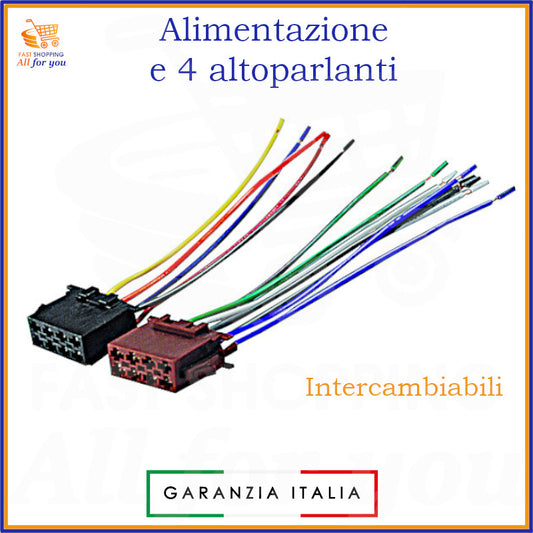 Kit cavi ISO per autoradio con alimentazione e 4 altoparlanti, connettori multipolari 16 pin