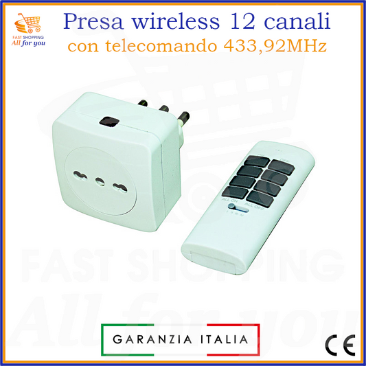 Kit presa wireless 2000W con radiocomando 12CH a 433,92MHz e programmazione ad autoapprendimento