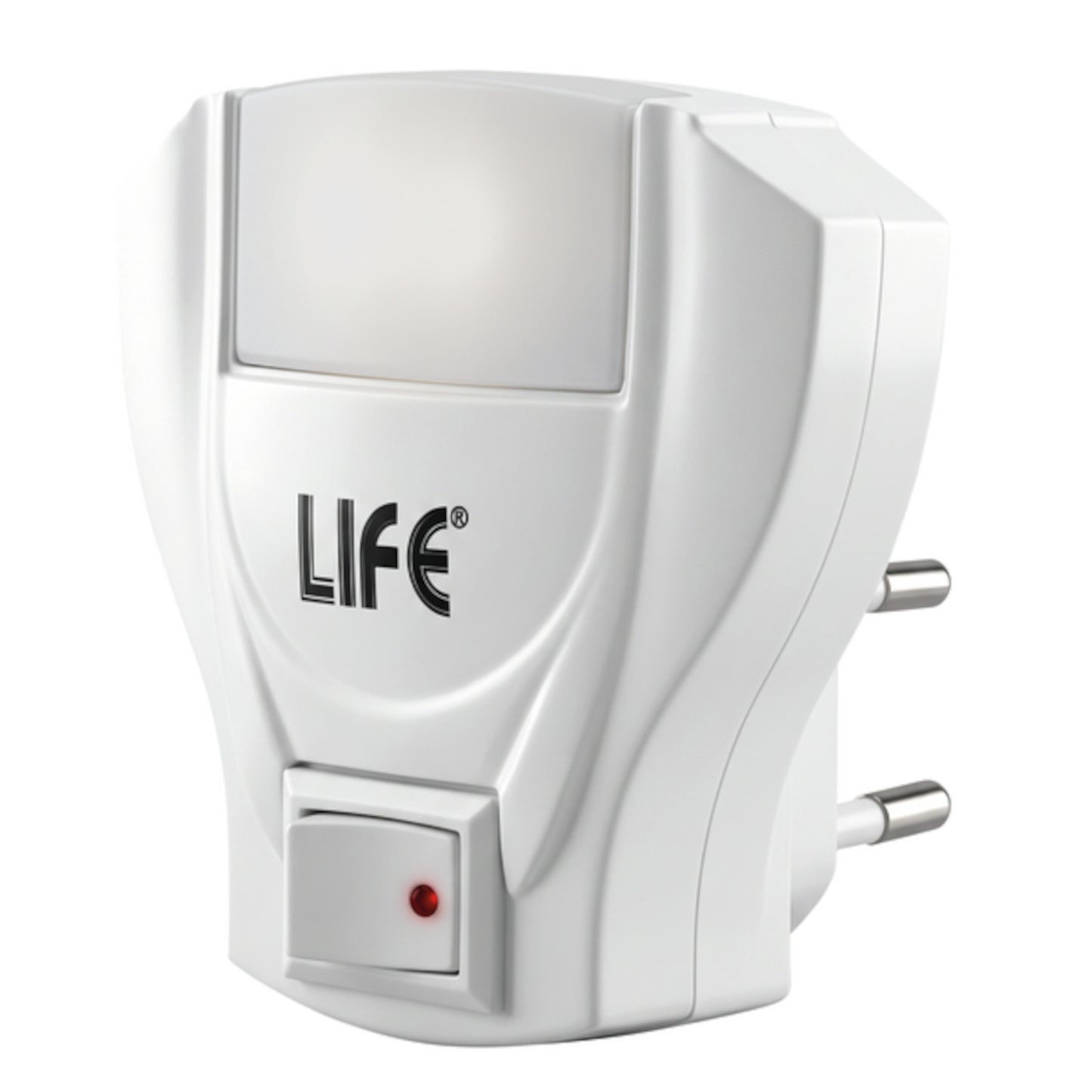 Luce notte da parete a LED 0.5W Life con interruttore on-off manuale e spina verticale 10A, colore bianco freddo.