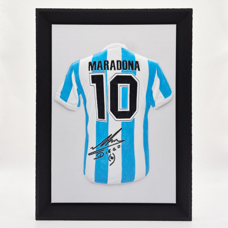 Quadretto Maradona 3D bassorilievo maglia argentina autografata