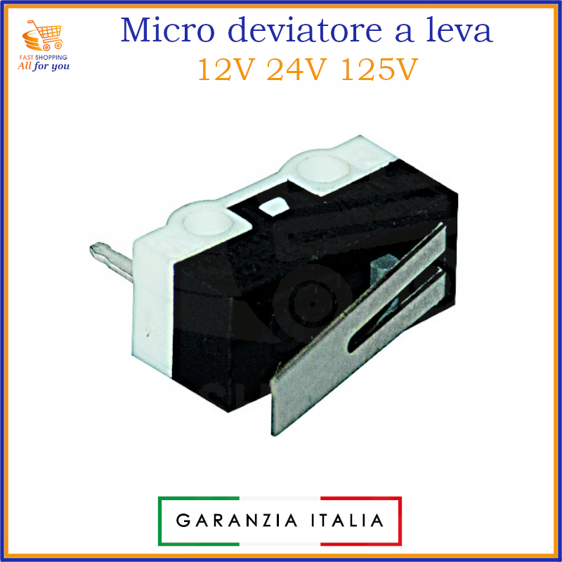 Micro deviatore a leva ON-ON per circuito stampato, 125V 3A, vista frontale