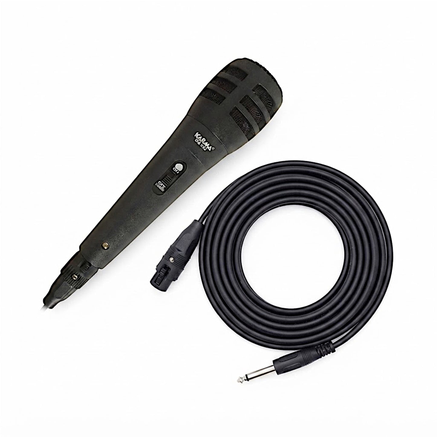 Microfono dinamico Karma DM 520 di colore nero in ABS con cavo integrato da 3 metri, interruttore ON/OFF e connettore jack 6,3mm / XLR F.