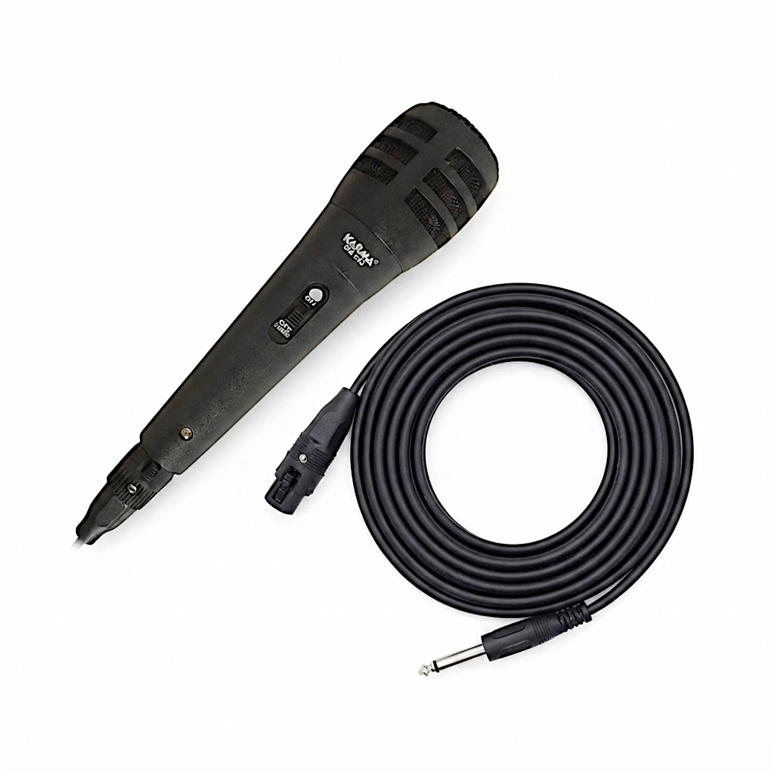 Microfono dinamico Karma DM 520 di colore nero in ABS con cavo integrato da 3 metri, interruttore ON/OFF e connettore jack 6,3mm / XLR F.
